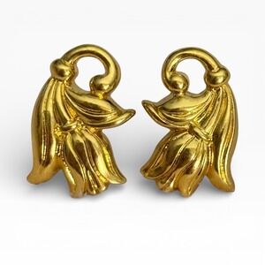 Vintage 1990s Avon Gold Tone Sculptural Floral Post Earrings Statement